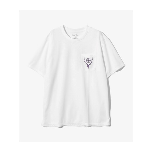 사우스2웨스트8 남여공용 CIRCLE HORN 로고 프린트 포켓 반팔 티셔츠 (OT615 A) 화이트