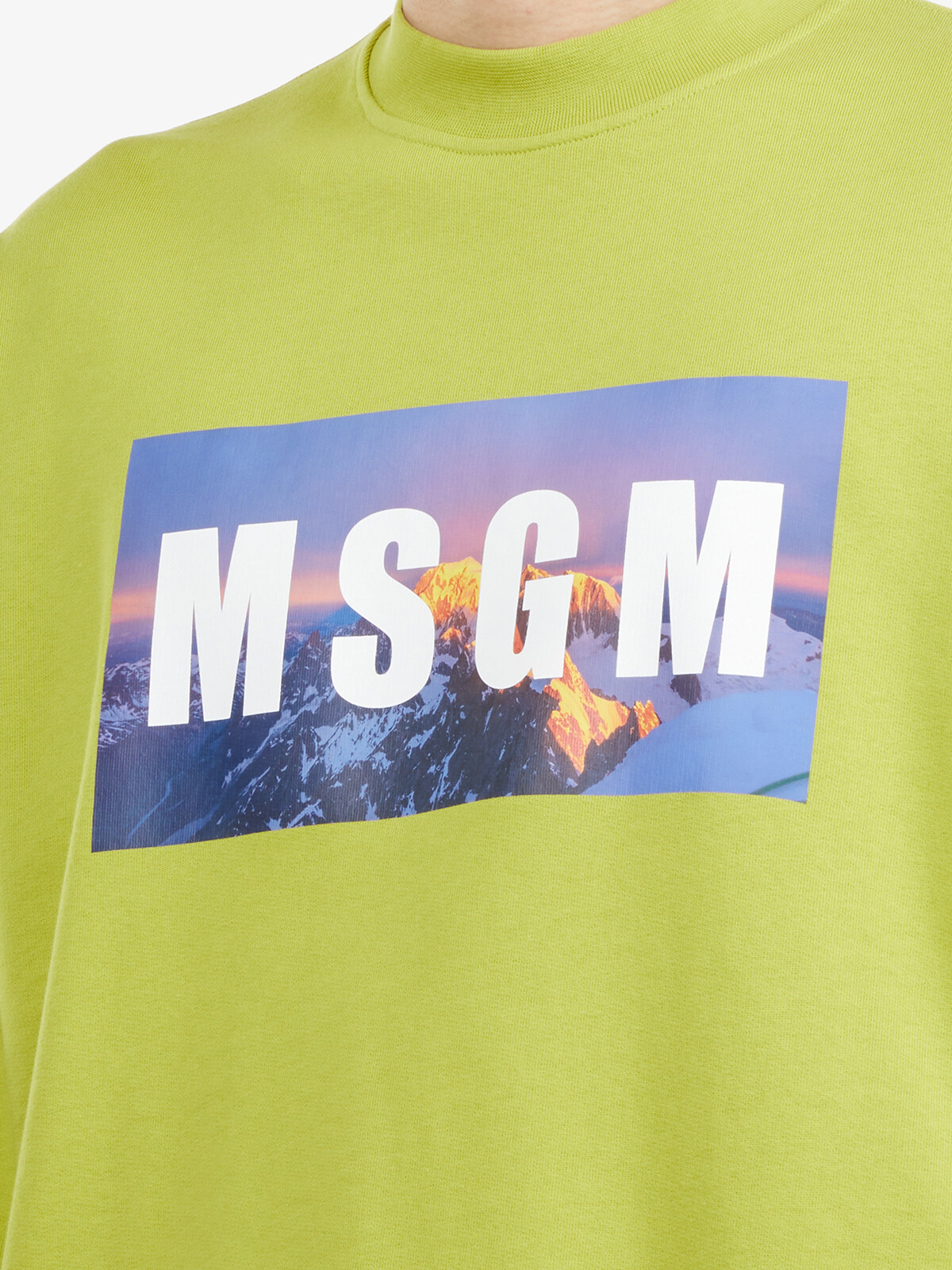 공식] MSGM 남성 뉴 박스 로고 스웨트셔츠 옐로그린